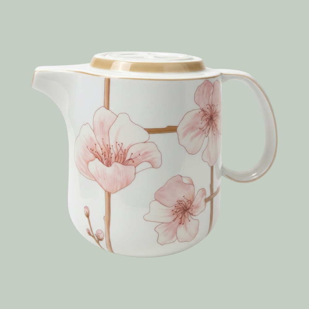 Denby Fine China Cherry Blossom Teapot Tabletop Designs 1976 Portugal Vintage